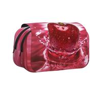 DNBCLEZK Red Cherries Flip Top Double Layer Pencil Case,Full Print Oxford-Cloth Stationery Pouch with Zipper and Sticky Flap,Large Capacity Pencil Bag