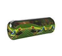 DNBCLEZK Red Eyed Tree Frog Cute Round Leather Pencil Case,Premium Smooth Zipper Durable Metal Puller,Full-Print Designer Stationery Organizer for School Office