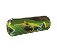 DNBCLEZK Red Eyed Tree Frog Cylinder Leather Pencil Case, Multifunctional Full Print Cross Grain PVC Pen Pouch,Lightweight Portable Stationery Bag