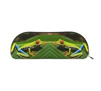 DNBCLEZK Red Eyed Tree Frog Semicircular Pencil Case, Full-Pattern Printed Pen Pouch, Premium PVC Cross-Grain Leather with Polyester Lining