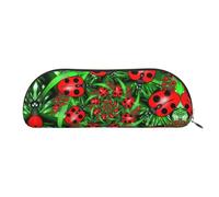 DNBCLEZK Red Ladybug Semicircular Pencil Case, Full-Pattern Printed Pen Pouch, Premium PVC Cross-Grain Leather with Polyester Lining