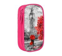 DNBCLEZK Red London Street Double Layer Large Capacity Pencil Case,Print Polyester Oxford-Cloth Stationery Pouch with Multi Slots, Multi-Compartment Storage Bag