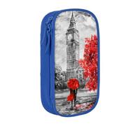 DNBCLEZK Red London Street Double Layer Large Capacity Pencil Case,Print Polyester Oxford-Cloth Stationery Pouch with Multi Slots, Multi-Compartment Storage Bag