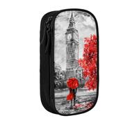 DNBCLEZK Red London Street Double Layer Large Capacity Pencil Case,Print Polyester Oxford-Cloth Stationery Pouch with Multi Slots, Multi-Compartment Storage Bag