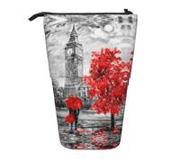 DNBCLEZK Red London Street Expandable Pencil Case,Oxford-Fabric Telescopic Pencil Pouch with Zipper, Portable Multifunctional Stationery Bag