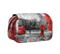 DNBCLEZK Red London Street Flip Top Double Layer Pencil Case,Full Print Oxford-Cloth Stationery Pouch with Zipper and Sticky Flap,Large Capacity Pencil Bag