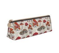 DNBCLEZK Red Mushrooms Cute Leather Triangular Pencil Case,Premium Smooth Zipper Durable Metal Puller,Full-Print Designer Stationery Organizer for School Office