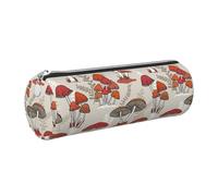 DNBCLEZK Red Mushrooms Cute Round Leather Pencil Case,Premium Smooth Zipper Durable Metal Puller,Full-Print Designer Stationery Organizer for School Office