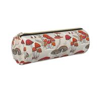 DNBCLEZK Red Mushrooms Cute Round Leather Pencil Case,Premium Smooth Zipper Durable Metal Puller,Full-Print Designer Stationery Organizer for School Office
