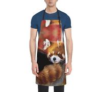 DNBCLEZK Red Panda Large Pocket Apron For Men Women,Print Polyester Adjustable Water-Resistant Kitchen Apron With Large Front Pockets For Cooking Gardening