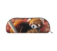 DNBCLEZK Red Panda Semicircular Pencil Case, Full-Pattern Printed Pen Pouch, Premium PVC Cross-Grain Leather with Polyester Lining