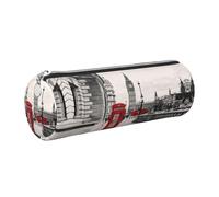 DNBCLEZK Red Phone Booth London Street Cute Round Leather Pencil Case,Premium Smooth Zipper Durable Metal Puller,Full-Print Designer Stationery Organizer for School Office