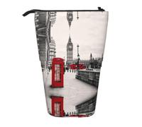 DNBCLEZK Red Phone Booth London Street Expandable Pencil Case,Oxford-Fabric Telescopic Pencil Pouch with Zipper, Portable Multifunctional Stationery Bag