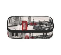 DNBCLEZK Red Phone Booth London Street Large Capacity Pencil Case with Compartments,Oxford-Fabric Pen Pouch with Multi-Pocket Zipper, Aesthetic Printed Stationery Bag