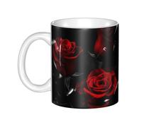 DNBCLEZK Red Rose Eco-Friendly Ceramic Coffee Mug with Full Wrap Print,Thickened Anti-Slip Base Comfort Grip Handle,Handcrafted Ceramic Cup
