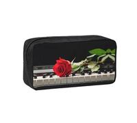 DNBCLEZK Red Rose On Piano Simple Large-Capacity Pencil Case with Full Print,600d Oxford-Fabric,Durable Sturdy,Smooth Zipper, Pen Holder for School Office Travel