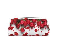 DNBCLEZK Red Rose Petals Customizable Leather Zipper Pencil Case, Full-Print Design School and Office Stationery Holder (Personalized Pattern)