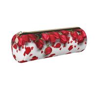 DNBCLEZK Red Rose Petals Cute Round Leather Pencil Case,Premium Smooth Zipper Durable Metal Puller,Full-Print Designer Stationery Organizer for School Office