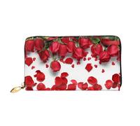 DNBCLEZK Red Rose Petals Long Leather Wristlet Wallet with Dual-Sided Print-Large Capacity Organizer with 12 Card Slots,Zippered Coin Pocket and Multiple Compartments