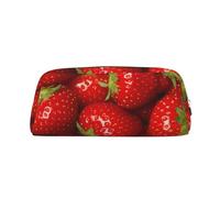 DNBCLEZK Red Strawberry Fruit Customizable Leather Zipper Pencil Case, Full-Print Design School and Office Stationery Holder (Personalized Pattern)