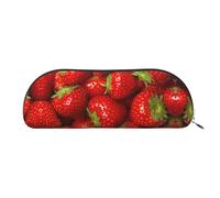 DNBCLEZK Red Strawberry Fruit Semicircular Pencil Case, Full-Pattern Printed Pen Pouch, Premium PVC Cross-Grain Leather with Polyester Lining