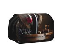 DNBCLEZK Red Wine Bottle Glass Flip Top Double Layer Pencil Case,Full Print Oxford-Cloth Stationery Pouch with Zipper and Sticky Flap,Large Capacity Pencil Bag
