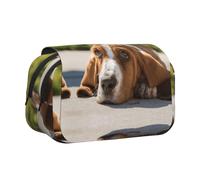 DNBCLEZK Resting Dog Double Layer Flip-Top Pencil Case,Large Capacity 50 Pens Organizer, Durable Polyester Stationery Holder for School, Art Travel (All-Over Print)