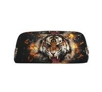 DNBCLEZK Roaring Tiger Customizable Leather Zipper Pencil Case, Full-Print Design School and Office Stationery Holder (Personalized Pattern)