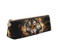DNBCLEZK Roaring Tiger Cute Leather Triangular Pencil Case,Premium Smooth Zipper Durable Metal Puller,Full-Print Designer Stationery Organizer for School Office
