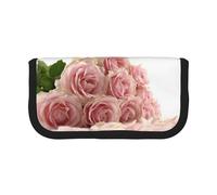 DNBCLEZK Roses Flower Large Canvas Pencil Case with Full Print Black Trim,Multipurpose Makeup Bag Organizer, Double Zipper Closure (19x9x5 Cm)