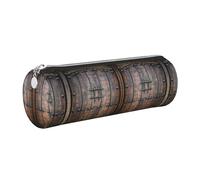 DNBCLEZK Rustic Stall Wooden Door Cute Round Leather Pencil Case,Premium Smooth Zipper Durable Metal Puller,Full-Print Designer Stationery Organizer for School Office