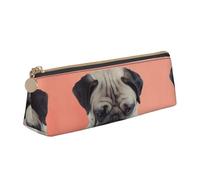 DNBCLEZK Sad Dog Cute Leather Triangular Pencil Case,Premium Smooth Zipper Durable Metal Puller,Full-Print Designer Stationery Organizer for School Office