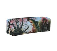 DNBCLEZK Safflower Flying Fish Cute Leather Pencil Case,Premium Smooth Zipper Durable Metal Puller,Full-Print Designer Stationery Organizer for School Office