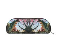 DNBCLEZK Safflower Flying Fish Semicircular Pencil Case, Full-Pattern Printed Pen Pouch, Premium PVC Cross-Grain Leather with Polyester Lining