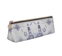 DNBCLEZK Sail Boat Compass Cute Leather Triangular Pencil Case,Premium Smooth Zipper Durable Metal Puller,Full-Print Designer Stationery Organizer for School Office