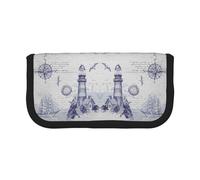 DNBCLEZK Sail Boat Compass Large Capacity Canvas Pencil Case with Full Print Black Trim,Multipurpose Makeup Bag Organizer, Double Zipper Closure (19x9x5 Cm)