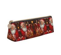 DNBCLEZK Santa's Bag Cute Leather Triangular Pencil Case,Premium Smooth Zipper Durable Metal Puller,Full-Print Designer Stationery Organizer for School Office