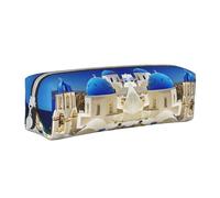 DNBCLEZK Santorini Greek Island Sea View Cute Personalised Leather Pencil Case for Girls Boys,Print Stationery Storage Pencil Case