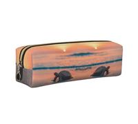 DNBCLEZK Sea Turtle Sunset Cute Leather Pencil Case,Premium Smooth Zipper Durable Metal Puller,Full-Print Designer Stationery Organizer for School Office