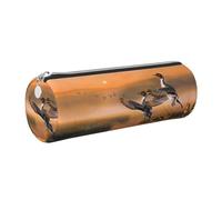 DNBCLEZK Seagulls By The Lake in The Sunset Cylinder Leather Pencil Case, Multifunctional Full Print Cross Grain PVC Pen Pouch,Lightweight Portable Stationery Bag