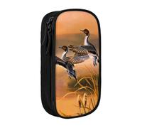 DNBCLEZK Seagulls By The Lake in The Sunset Double Layer Large Capacity Pencil Case,Print Polyester Oxford-Cloth Stationery Pouch with Multi Slots, Multi-Compartment Storage Bag