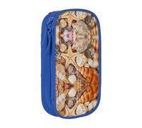 DNBCLEZK Seashell Landscape On The Beach Double Layer Large Capacity Pencil Case,Print Polyester Oxford-Cloth Stationery Pouch with Multi Slots, Multi-Compartment Storage Bag