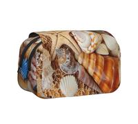 DNBCLEZK Seashell Landscape On The Beach Flip Top Double Layer Pencil Case,Full Print Oxford-Cloth Stationery Pouch with Zipper and Sticky Flap,Large Capacity Pencil Bag