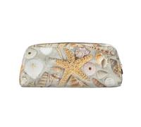 DNBCLEZK Seashell Sandy Beach Customizable Leather Zipper Pencil Case, Full-Print Design School and Office Stationery Holder (Personalized Pattern)