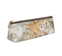 DNBCLEZK Seashell Sandy Beach Cute Leather Triangular Pencil Case,Premium Smooth Zipper Durable Metal Puller,Full-Print Designer Stationery Organizer for School Office