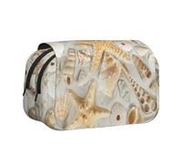 DNBCLEZK Seashell Sandy Beach Flip Top Double Layer Pencil Case,Full Print Oxford-Cloth Stationery Pouch with Zipper and Sticky Flap,Large Capacity Pencil Bag