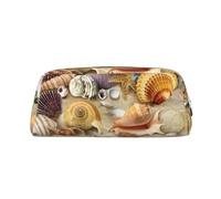 DNBCLEZK Seashell Sandy Beach Theme Customizable Leather Zipper Pencil Case, Full-Print Design School and Office Stationery Holder (Personalized Pattern)
