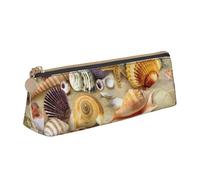 DNBCLEZK Seashell Sandy Beach Theme Cute Leather Triangular Pencil Case,Premium Smooth Zipper Durable Metal Puller,Full-Print Designer Stationery Organizer for School Office