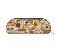 DNBCLEZK Seashell Sandy Beach Theme Semicircular Pencil Case, Full-Pattern Printed Pen Pouch, Premium PVC Cross-Grain Leather with Polyester Lining