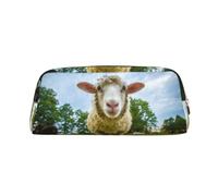 DNBCLEZK Sheep Looking Camera Customizable Leather Zipper Pencil Case, Full-Print Design School and Office Stationery Holder (Personalized Pattern)